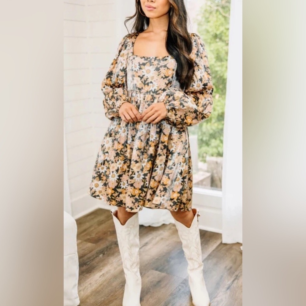 Altar’d State Shiny Floral Puff Sleeve Dress